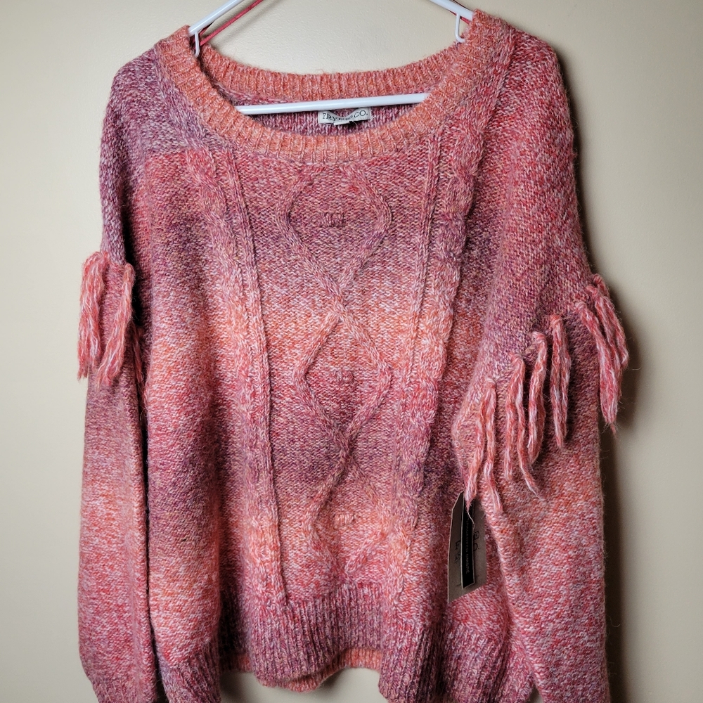NWT Frye and Co. Sweater Ombre Sueded Rosewood Fringe Long Sleeve 1X